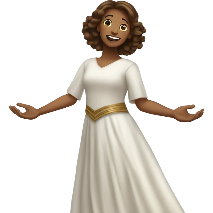 Brown haired praise dancer long white dress emoji