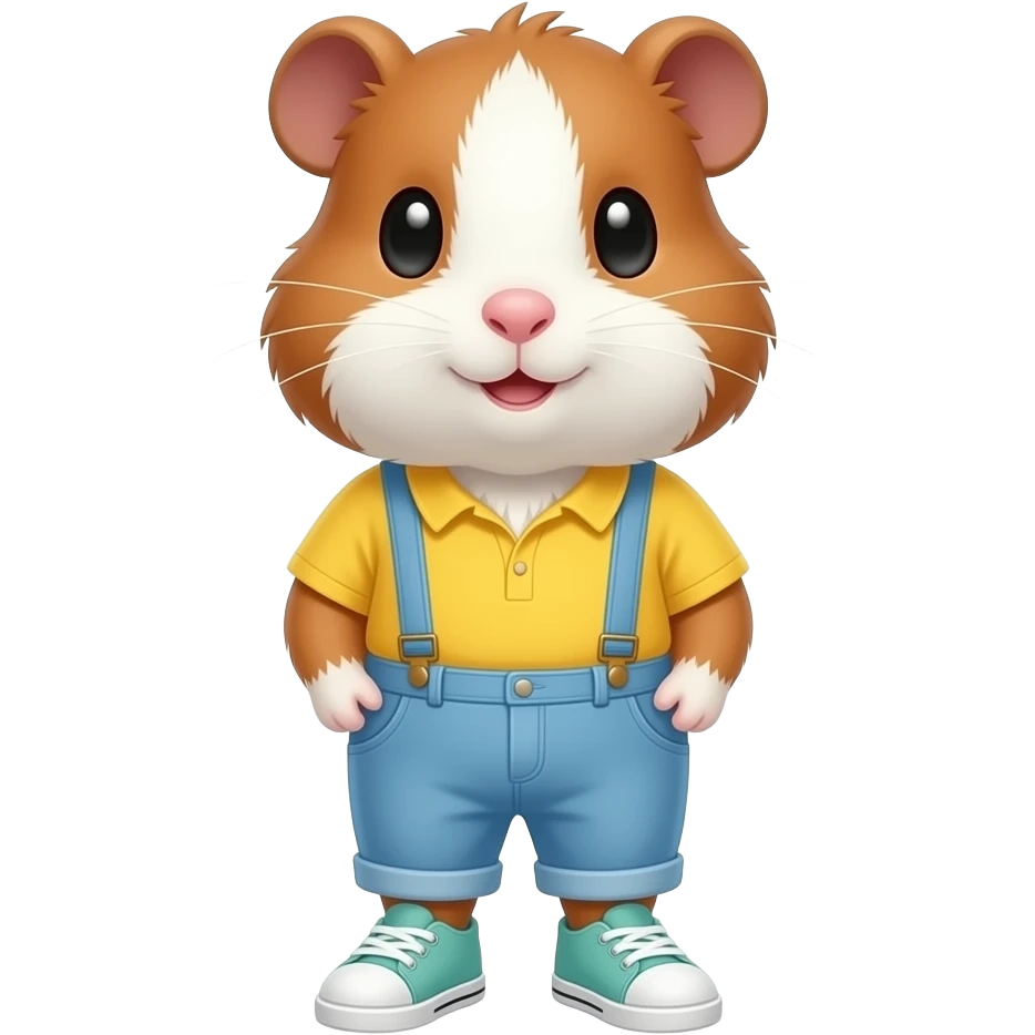brown and white guinea pig in a yellow top, light blue pants, and light teal sneakers emoji