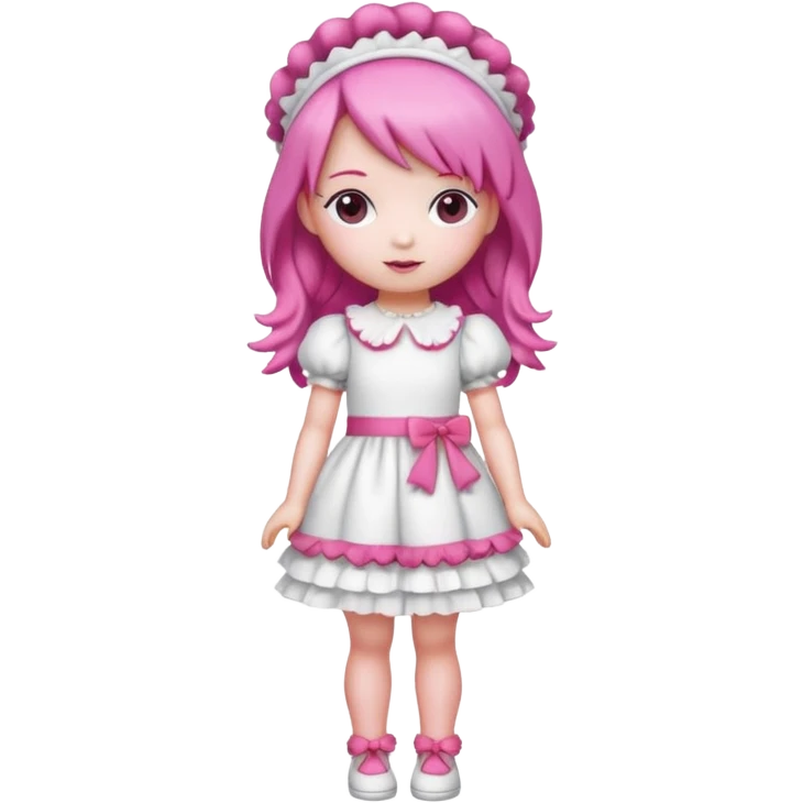 Isolated detaile illustration modern raspberry torte doll figurine full body with pink hair and a pink berry hairband standing emoji