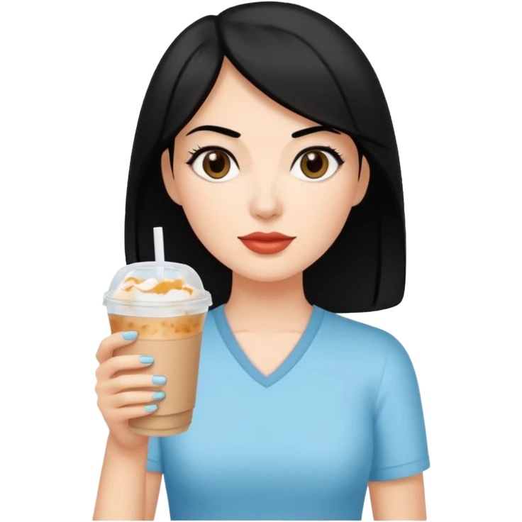 컴퓨터 작업 중 + 아이스아메리카노(테이크아웃잔) + 다크서클 + 검은머리 여성 emoji