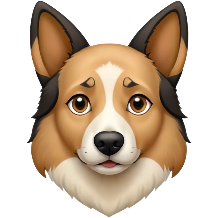 Black tan and white dog with pointy ears and shepherd face emoji