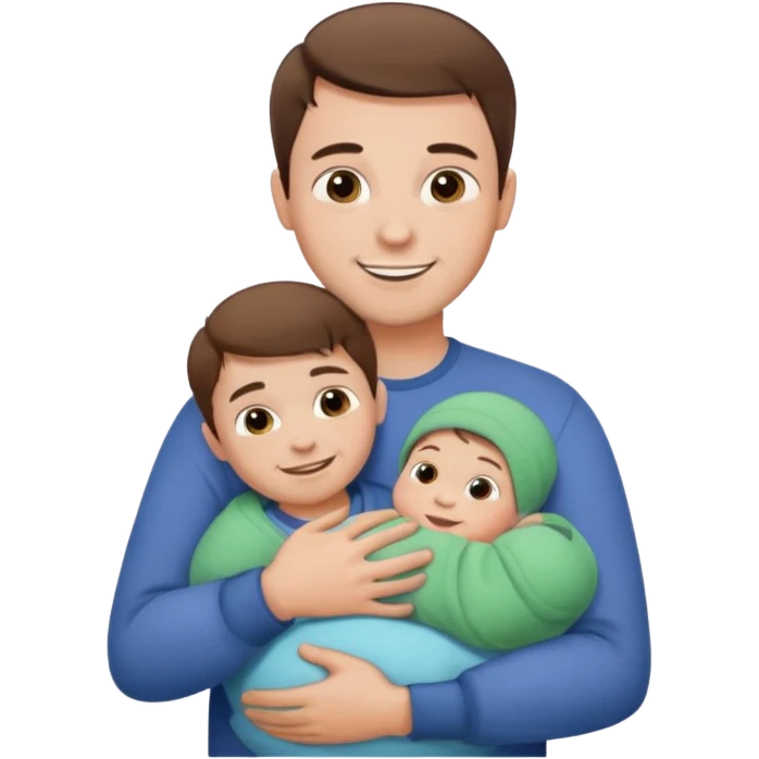 "Man with short brown hair and fair skin, without a mustache, hugging a baby—just a baby—smiling."
 emoji