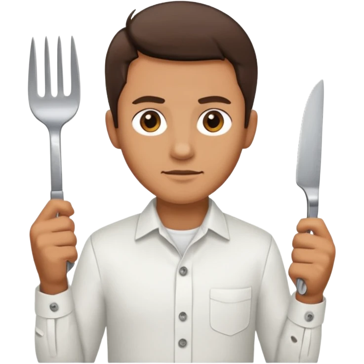 A man holding and for and knife emoji