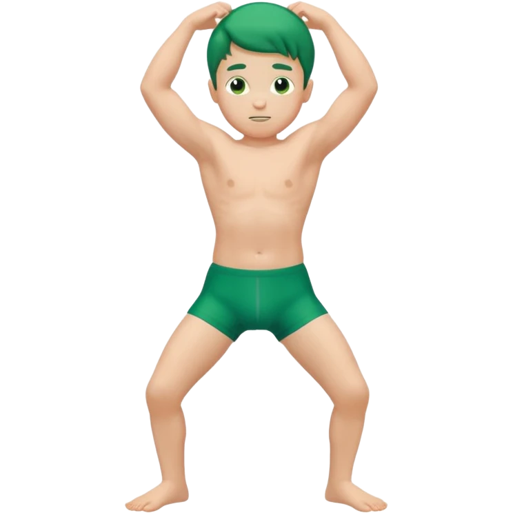 Little boy in green swim briefs flexing his arms and bending his knees emoji