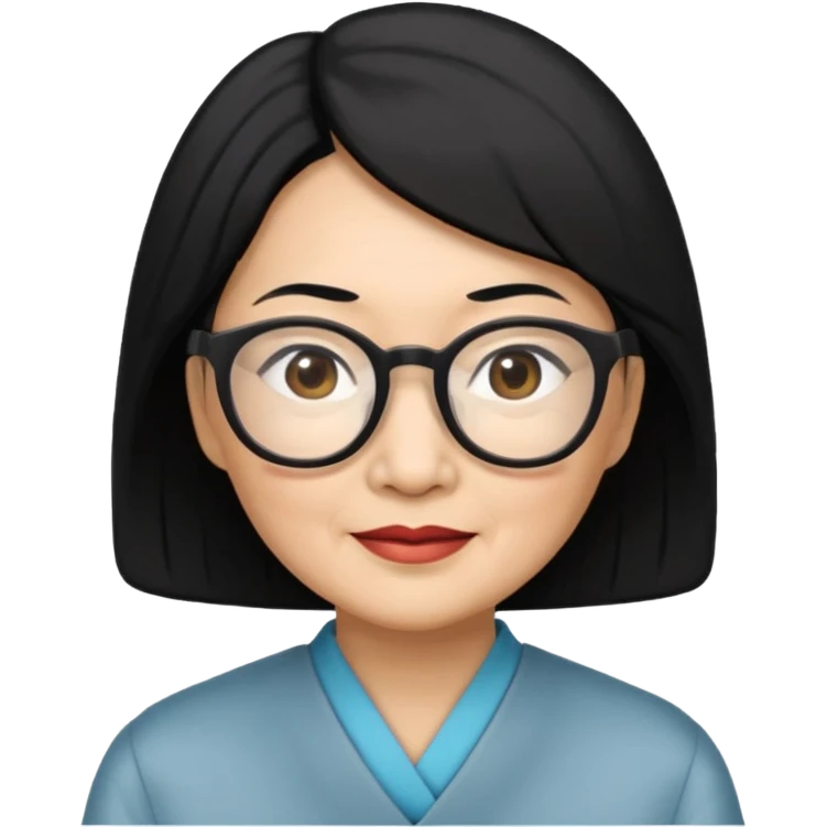 black hair Elder asian woman with glasses emoji
