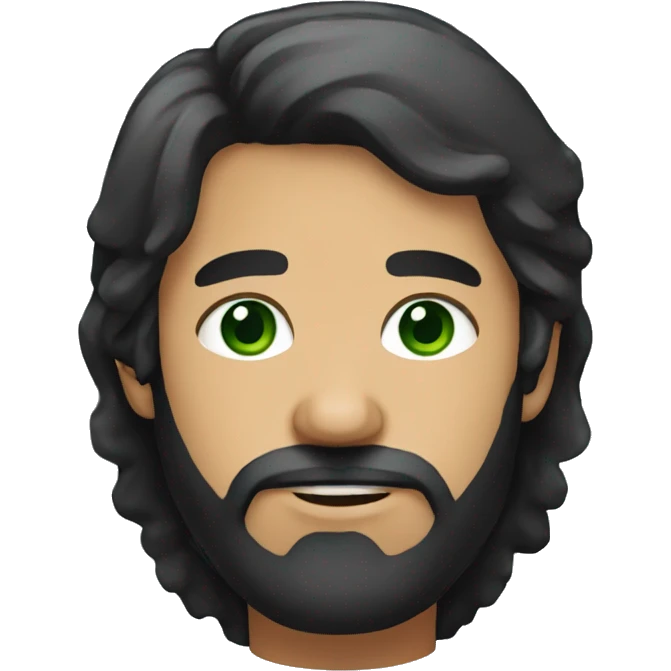 Web designer black hair with bays, green eyes, and a tight beard emoji