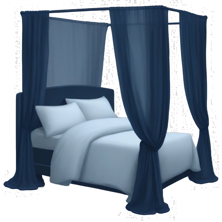 Midnight blue canopy bed with sheer curtains emoji