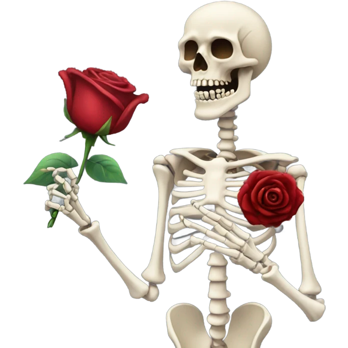 Skeleton holding a dark red rose  emoji
