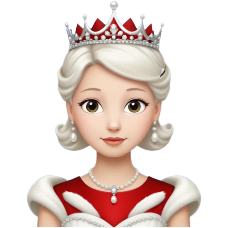 Queen with white bun hair – silver tiara, pearl necklace, elegant gown emoji