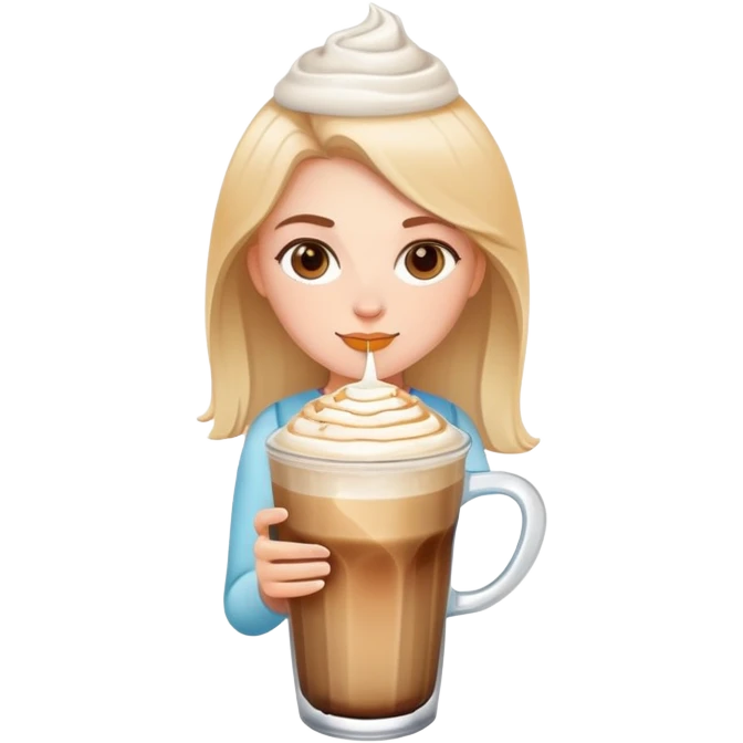 White girl with ice latte coffee in glasse cup emoji