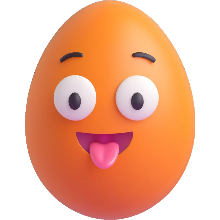 egg with the tongue out, playful expression emoji