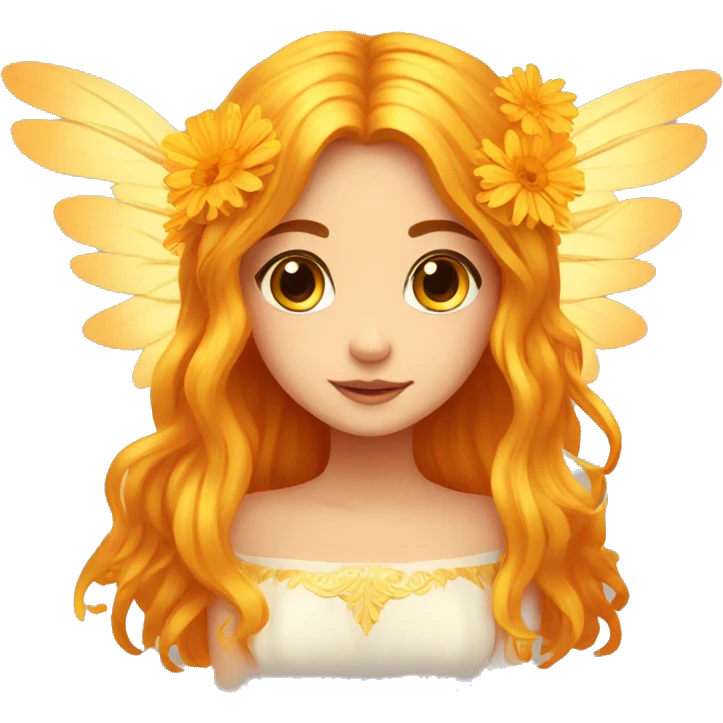 big wings, marigold, Beautiful, fairy, gold, orange, long hair emoji