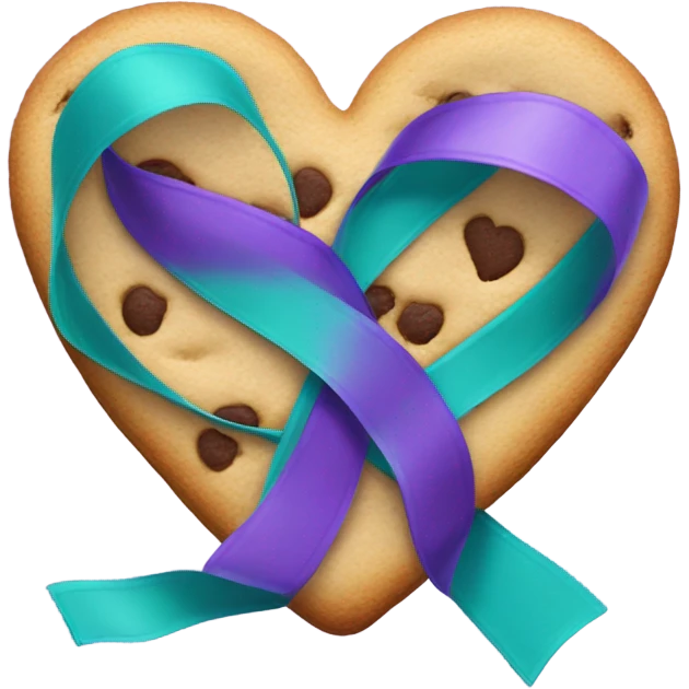 Cookie heart with teal purple support ribbon emoji