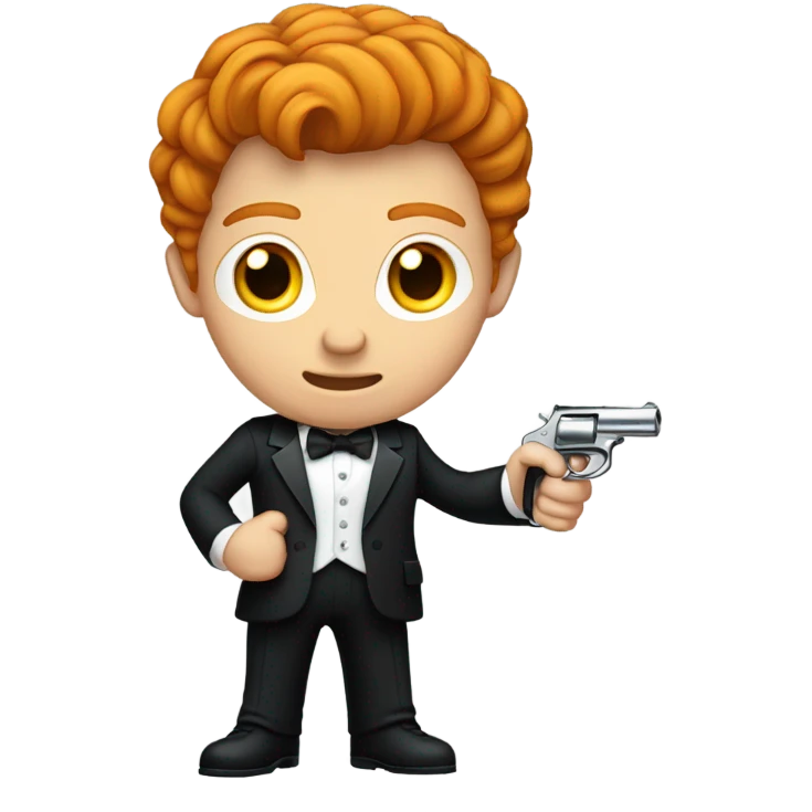 Ginger wearing a tux holding a gun emoji