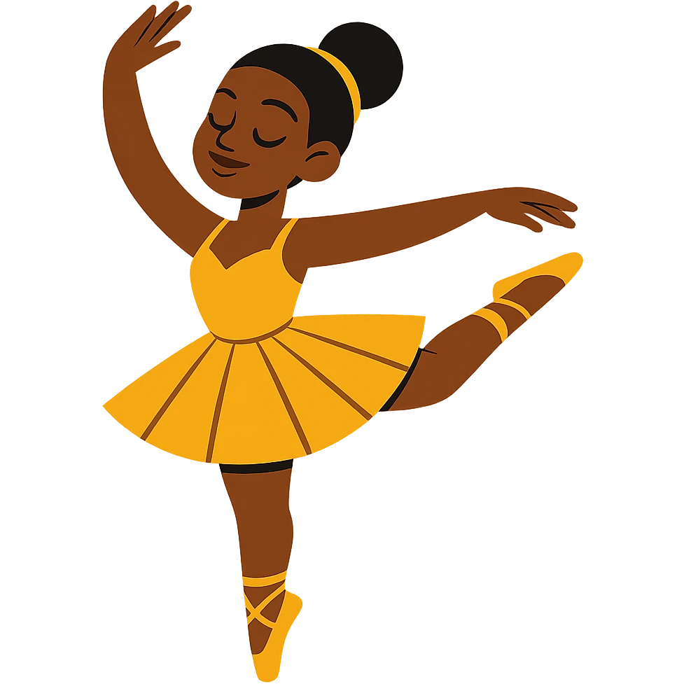 vibrant toon style dark-skinned ballerina wearing golden outfit emoji