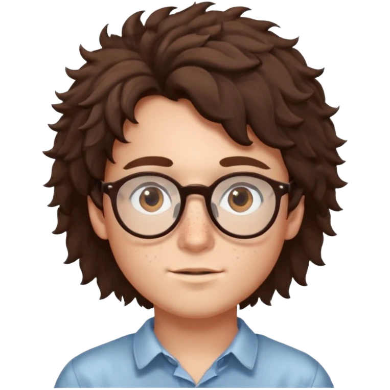 brunette fluffly hair boy with freckles and brown eyes handsome glasses emoji