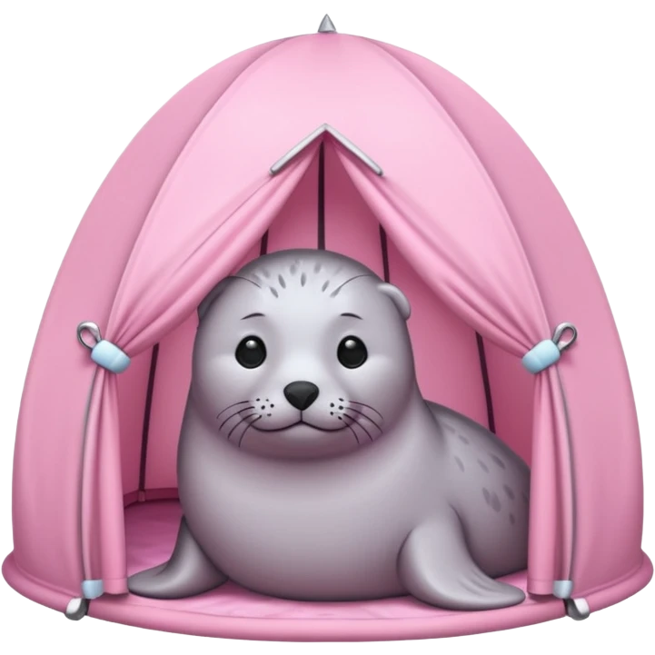 Gray Seal in a light pink tent  emoji