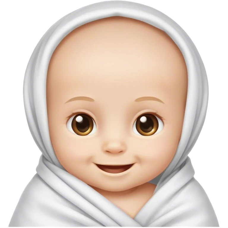 full newborn baby smiling in white sheet emoji
