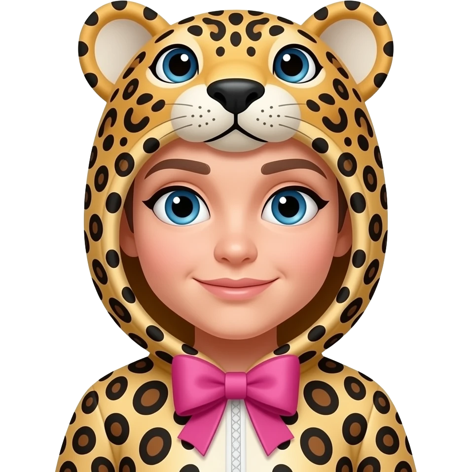 blue eyes and cheeta print clothes with a pink bow) emoji