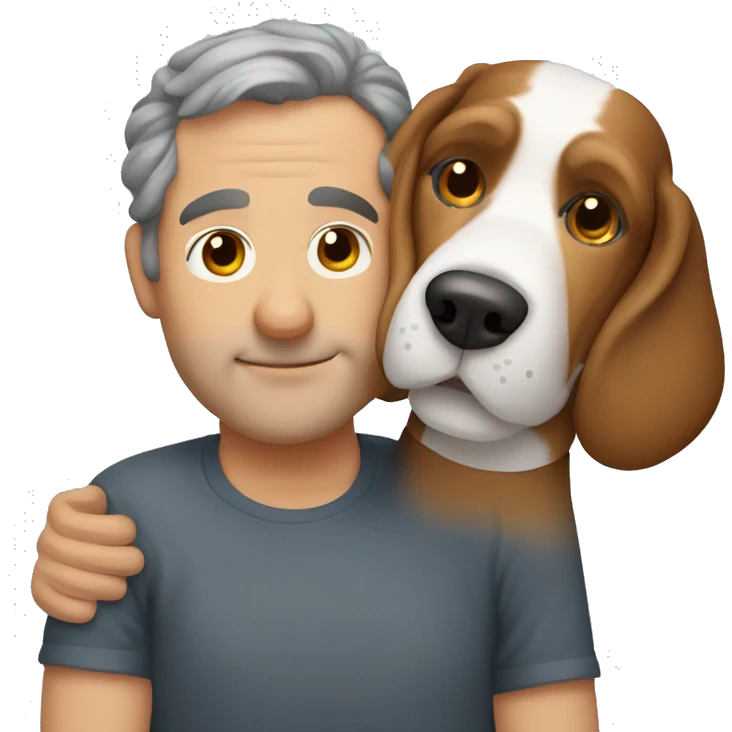  Beagle dog cuddles middle age man with curly brown hair  emoji