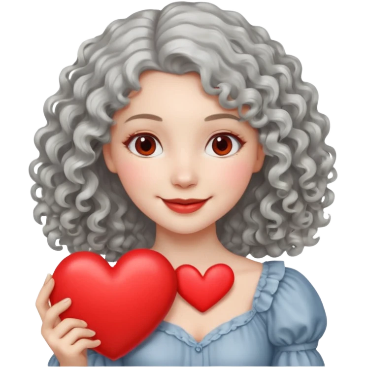 silvery curly/wavy shoulder-length hair smiling lady holding a heart but finer hair emoji