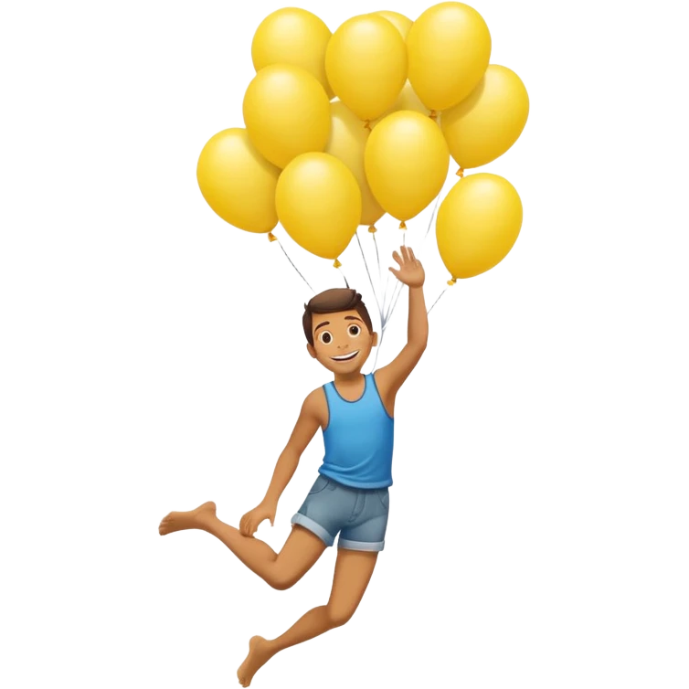 человек зацепился о шарики желтого цвета и летит вверх emoji