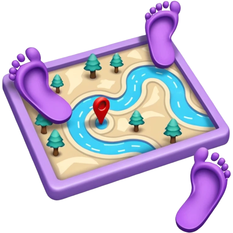 "Forty-two purple footsteps moving across a map inside an open house." emoji