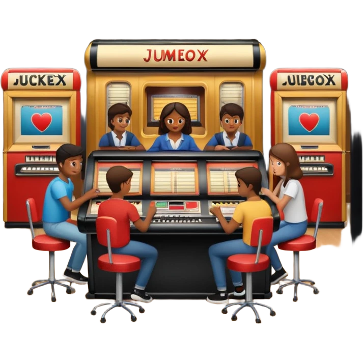 Birdseye view of large study space with students working separately add students add a jukebox emoji