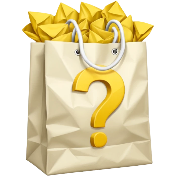 crumbled white goodiebag with yellow questions mark boxes stuffed in it emoji