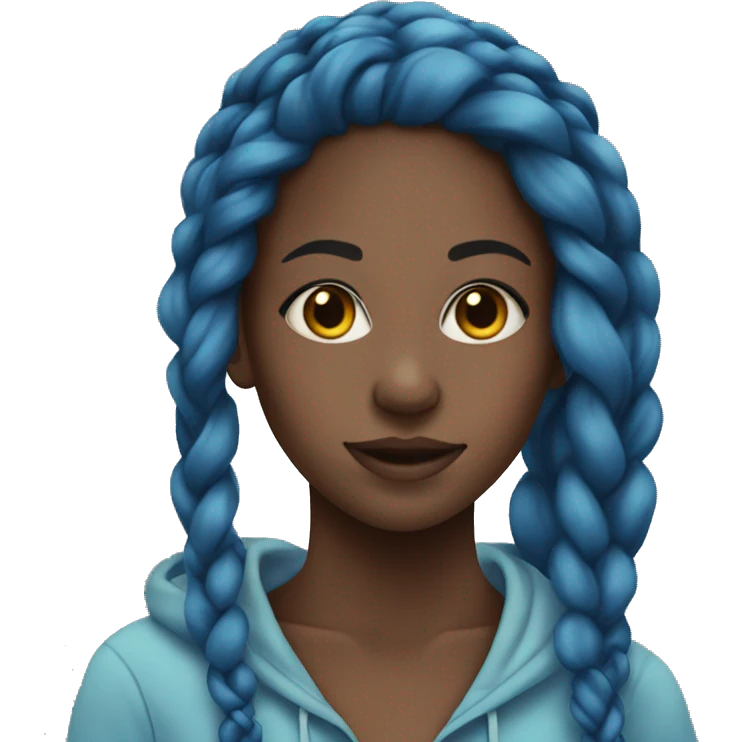Black girl,blue hoodie, long braids, pretty  emoji