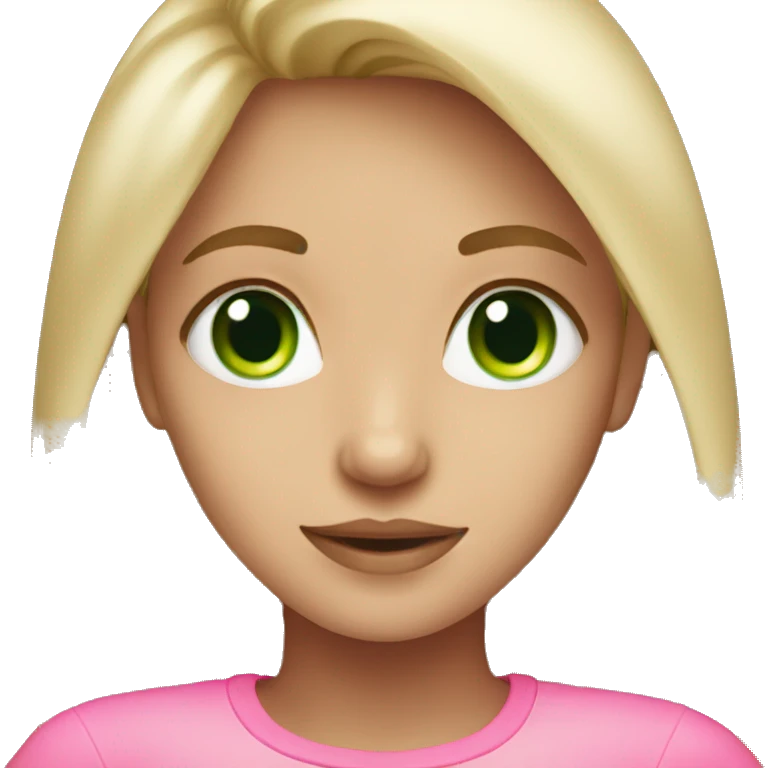 cute dark blonde with green eyes wearing pink emoji