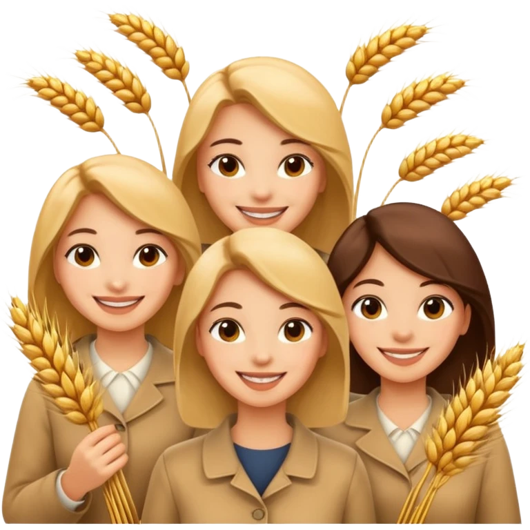women happy satisfied in different angel with minimal wheat flying arround emoji