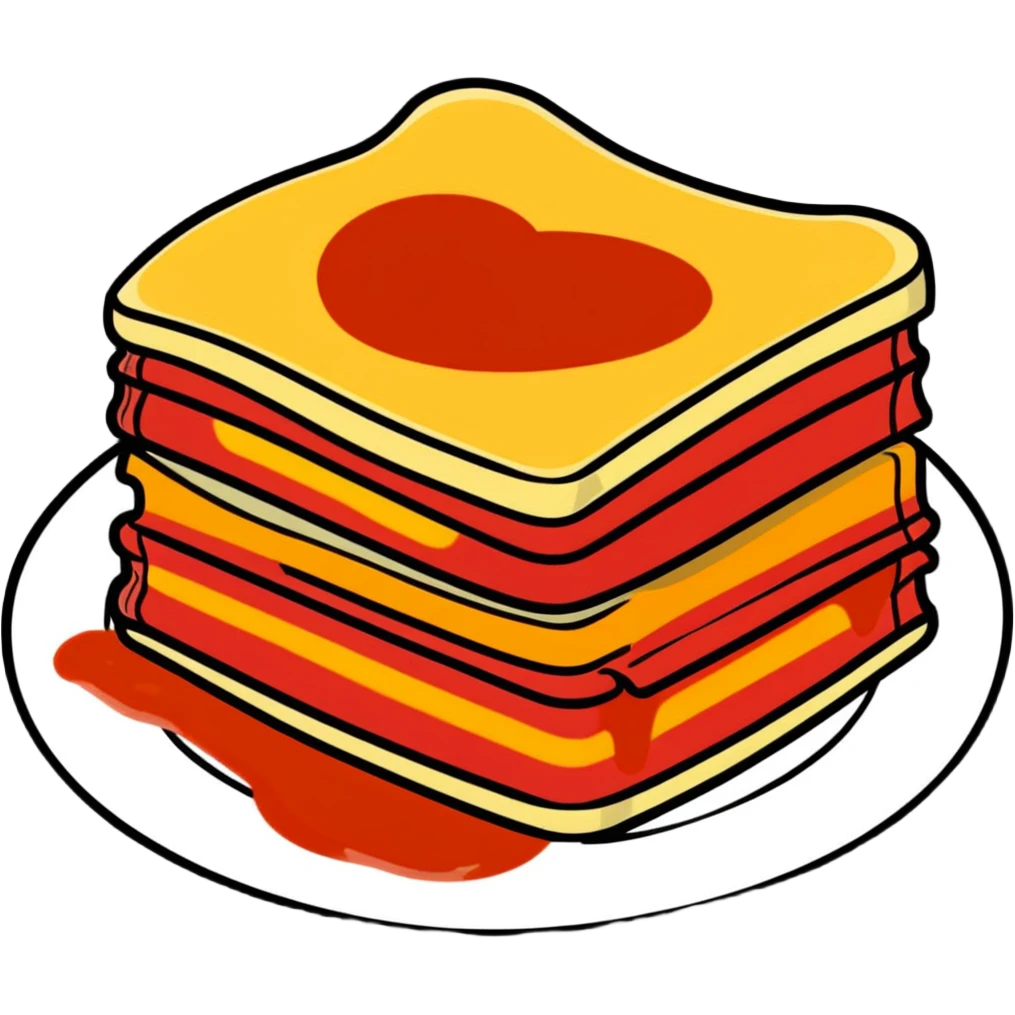 A slice of lasagna with cheese pulling and tomato sauce visible between layers emoji