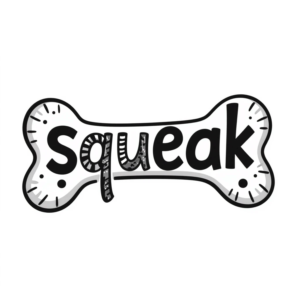 dog bone with the word 'squeak', colorful doodle style emoji