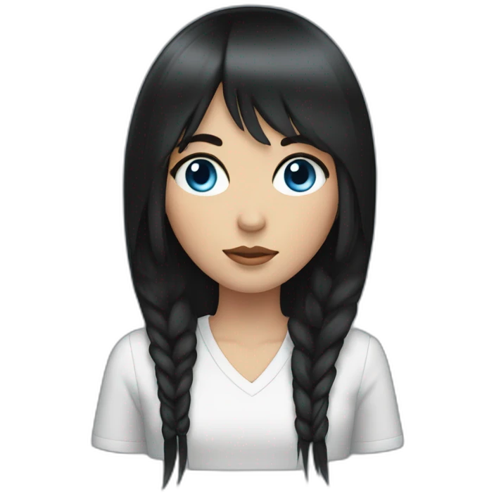 girl with long black hair and thick fringe, blue eyes emoji