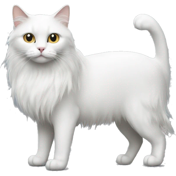 A white cat standing with a long hair grey cat emoji