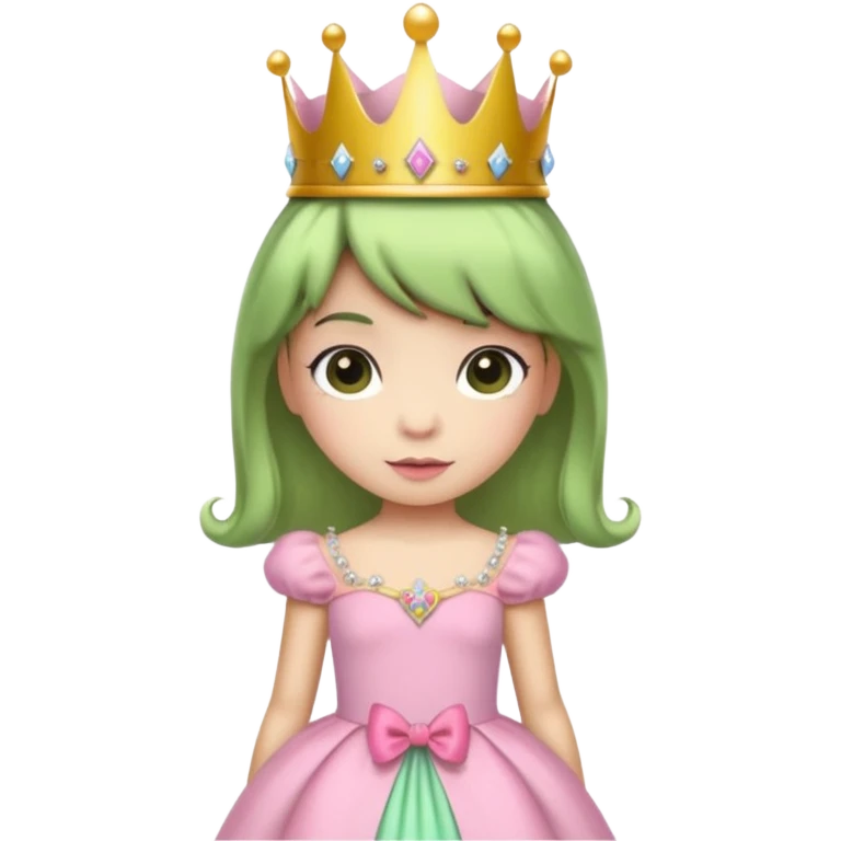 frog with short bangs with a crown pink bow and pink princess dress emoji