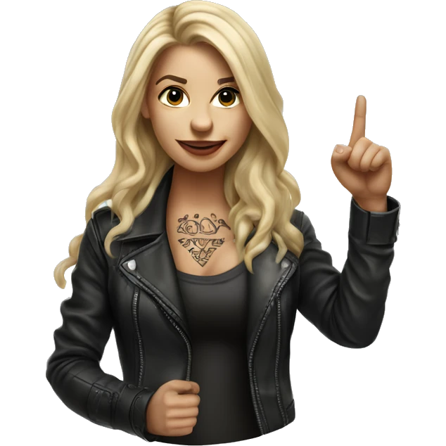 Blonde women with LONG HAIR, in Leather Jacket, Body Covered with Tattoos, POINTING YOU FORWARD with her HAND with INDEX FINGER, Hyper Realistic emoji
