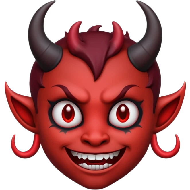 devil emoji in gothic palette with dark red and black colors, small horns, mischievous grin, moody atmosphere emoji