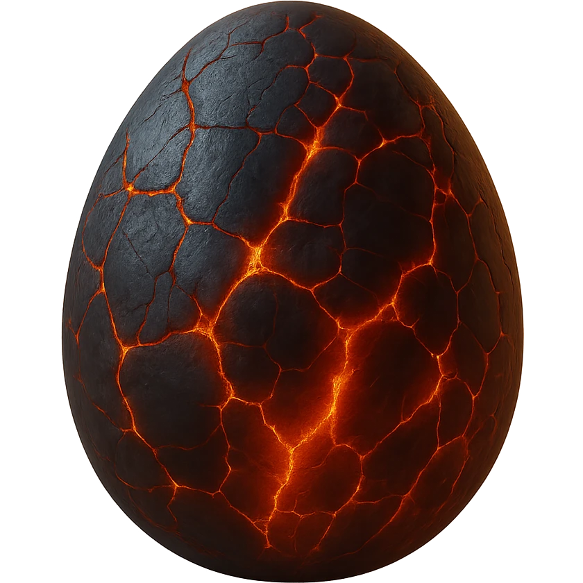 Remove the background from the realistic lava egg, keep dark stone shell, fiery cracks, heat shimmer, with no background, transparent background emoji