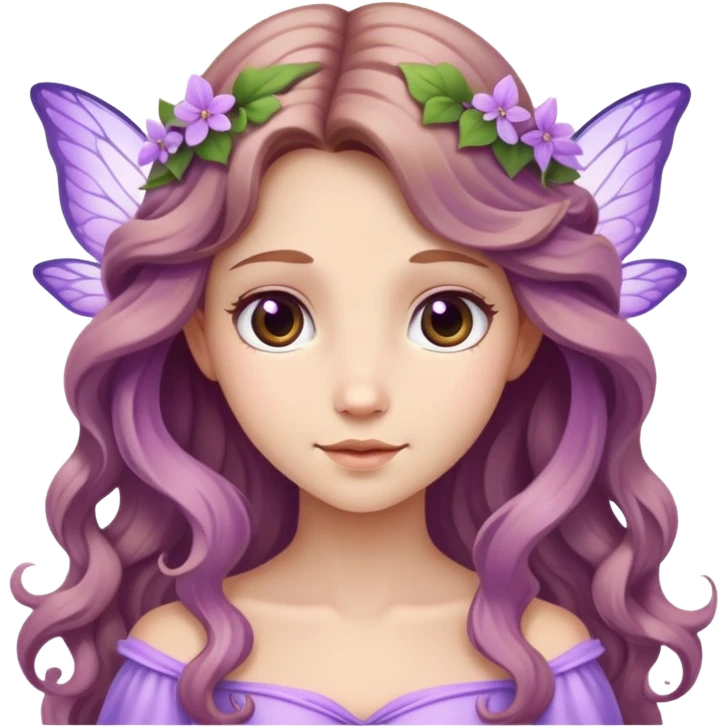 fairy wearing lilac, with long wavy light brown hair emoji
