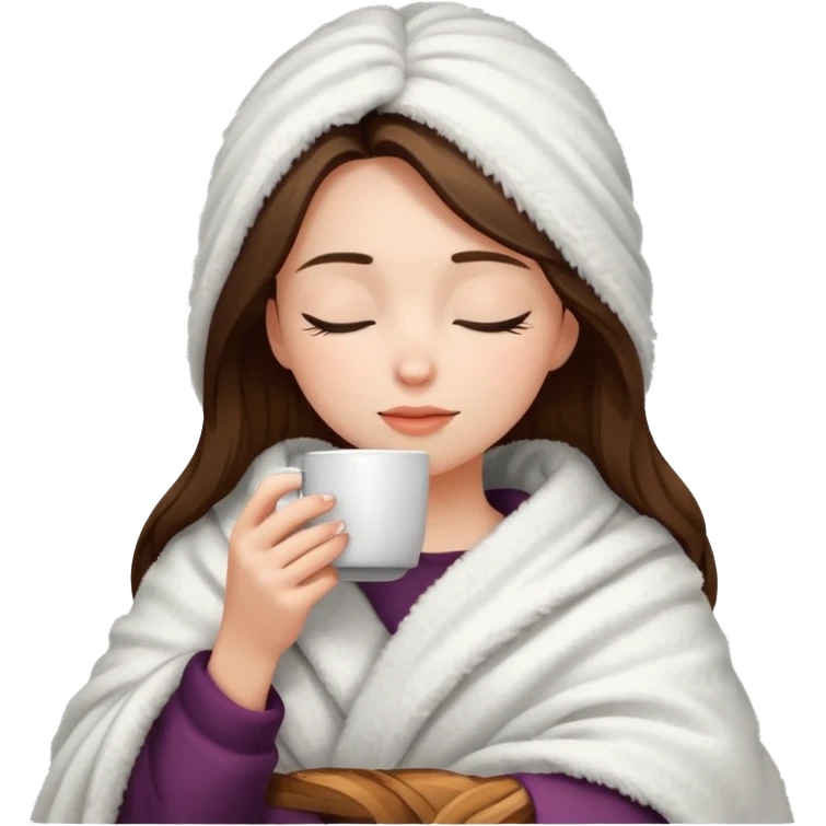 girl inside a blanket sipping coffee eyes closed emoji