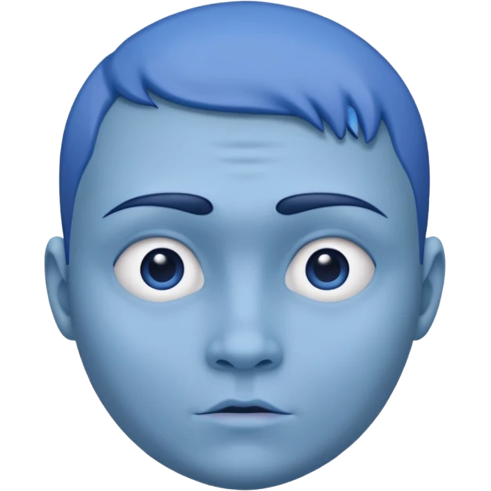 Blue round face sharp facial structure sharp cheeks no expression  emoji