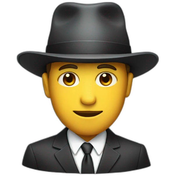 man in a suit with a hat, his face is mysterious emoji
