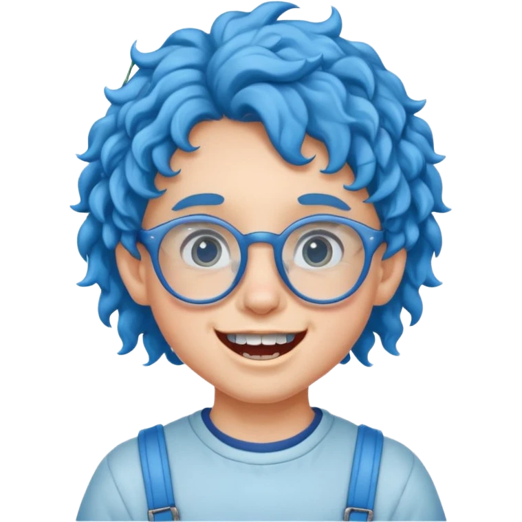 kid with teeth braces bunny eared blue haired curly big braces and glassess emoji