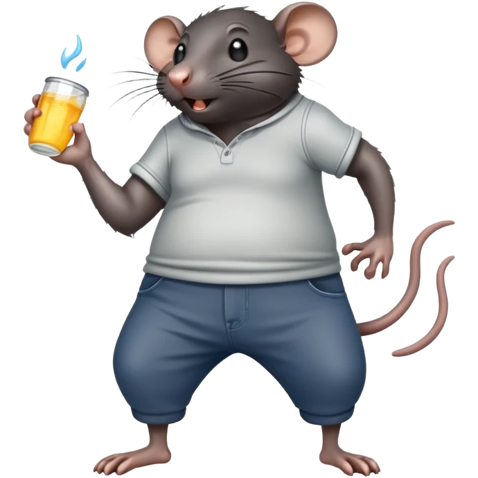 a large black rat in pants, with a lot of sweat emoji