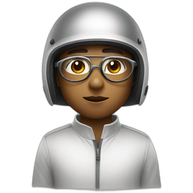 boy with small eye and thick lip wearing thin metal glasses and withe helmet emoji