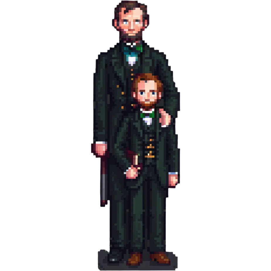 Stephen Douglas standing on Abraham Lincoln's shoulders, pixel art style emoji