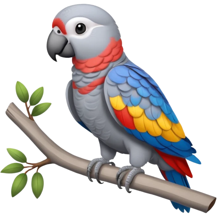 African grey parrot standing on branch emoji