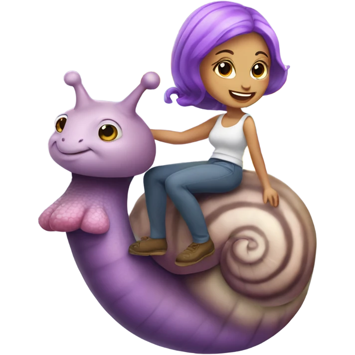 Caucasian Woman with purple hair riding a rainbow snail emoji